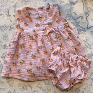 Angel Dear Pink Peach Print Dress & Diaper Cover Set